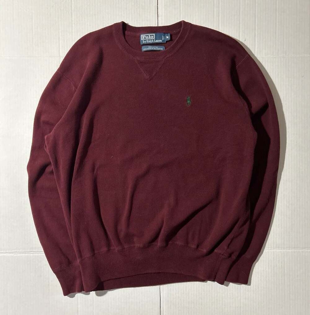 VTG 90s Polo Ralph Lauren Men's Med Maroon Red Cotton Crewneck Pullover Sweater